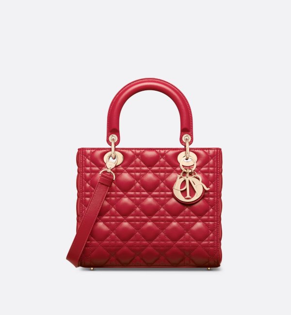 Medium Lady Dior Bag Amaryllis Red Cannage Lambskin