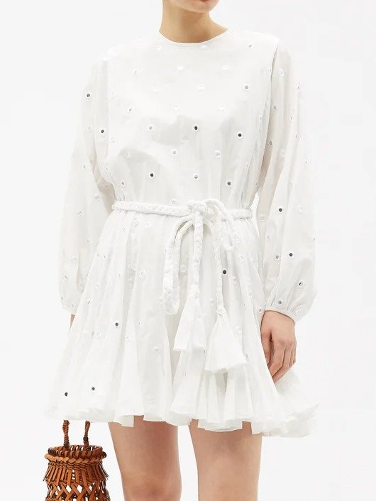 Ella shisha-embroidered cotton-voile mini dress | RHODE