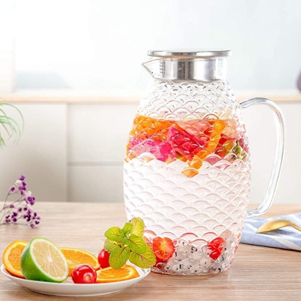 HIHUOS 2 Liters Glass Water Pitcher