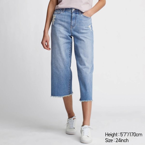 WOMEN HIGH-RISE WIDE CROPPED JEANS