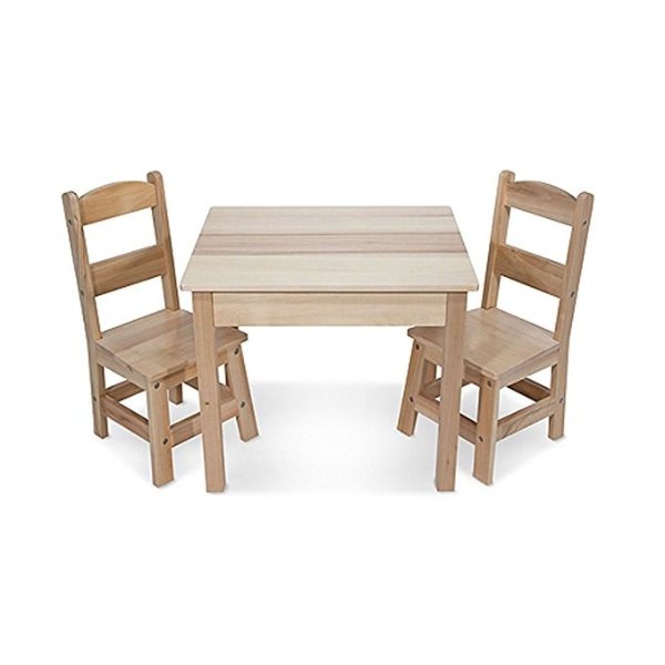 Solid Wood Table and 2 Chairs Set - Light Finish Furniture for Playroom