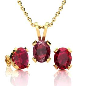1 2/3 Carat Oval Shape Ruby Necklace and Earing Set In 14K Yellow Gold Over Stering Silver @ SuperJeweler