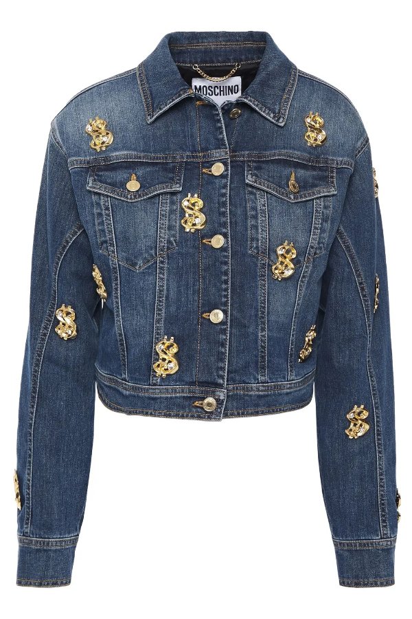 Cropped embellished denim jacket