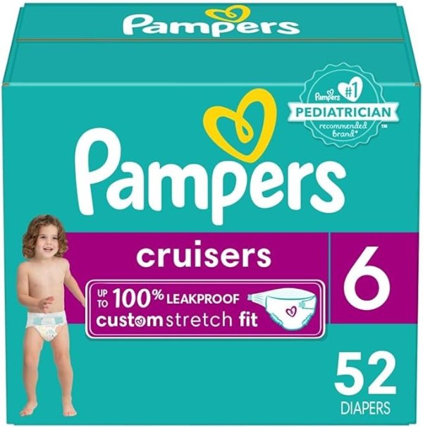 Diapers Size 6, 52 Count - Pampers Cruisers Disposable Baby Diapers, Super Pack (Packaging May Vary)