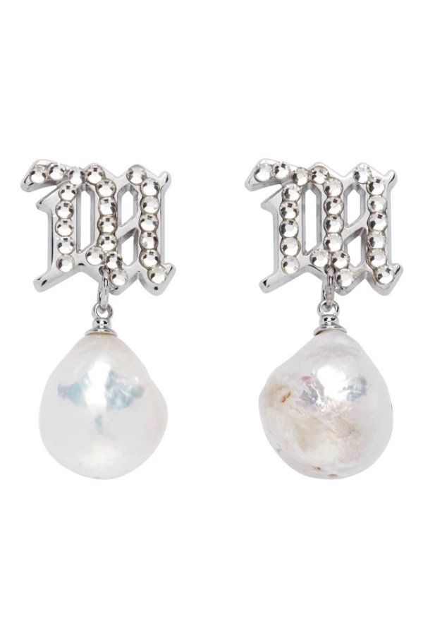 Silver & Off-White Pearl Crystal Earrings