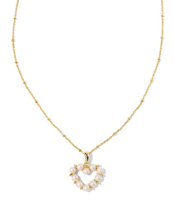 Ashton Gold Heart Short Pendant Necklace in White Pearl