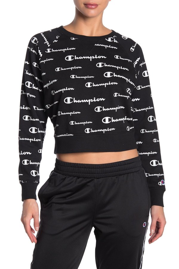 Campus French Terry Cropped Crew Neck Pullover