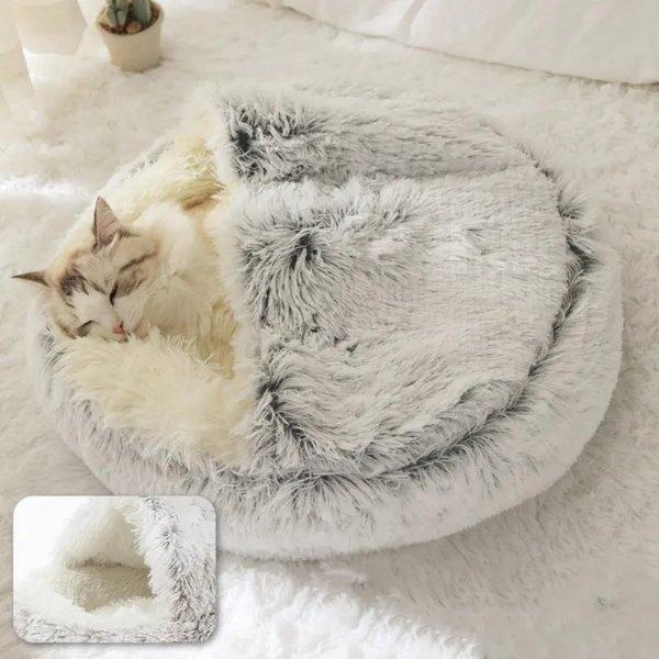 Plush Round Hooded Pet Bed Warm Dog Bed For Small Dogs Fluffy Soft Cat Bed Donut Pet Cushion | Don't Miss These Great Deals | Temu