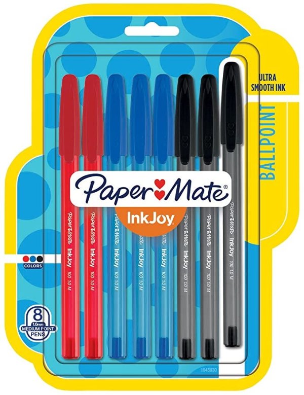 InkJoy 100ST Ballpoint Pens, Medium Point, Black/Red/Blue Ink, 8 Pack (1945930)
