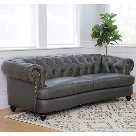 Westlake Gray Tufted Top-Grain Leather Sofa - Sam's Club