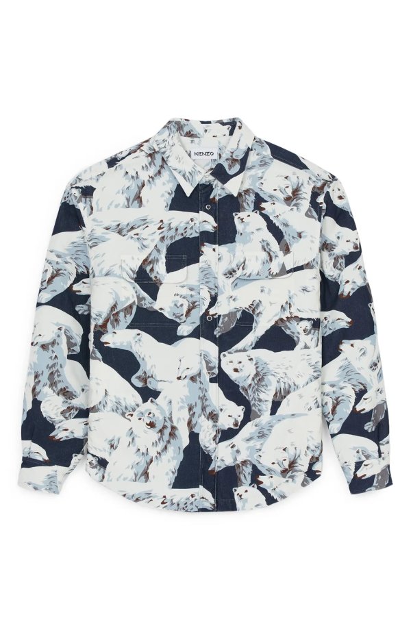 Polar Bear Print Cotton Shirt Jacket