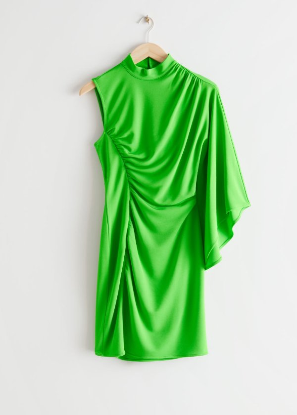Draped One-Sleeve Mini Dress