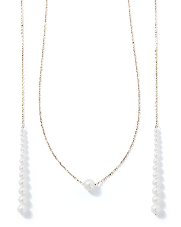 14k Graduated Pearl and Chain Lariat