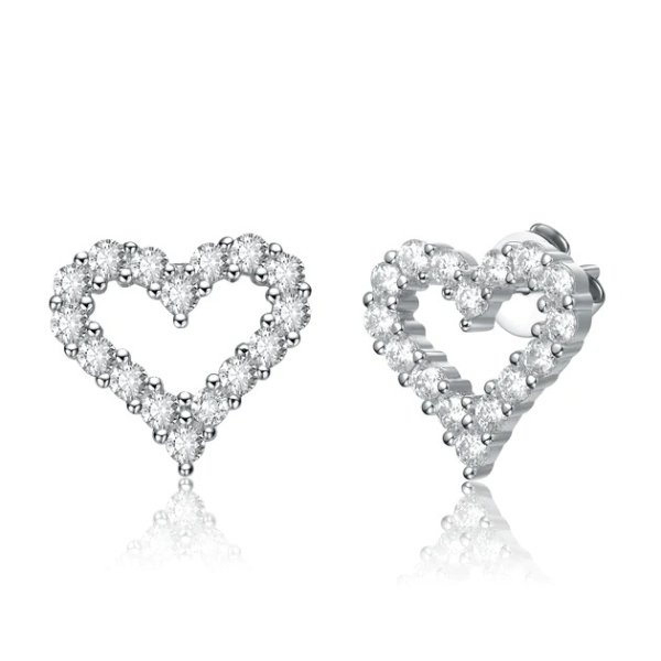 sterling silver with 1ctw lab created moissanite french pave heart halo stud earrings