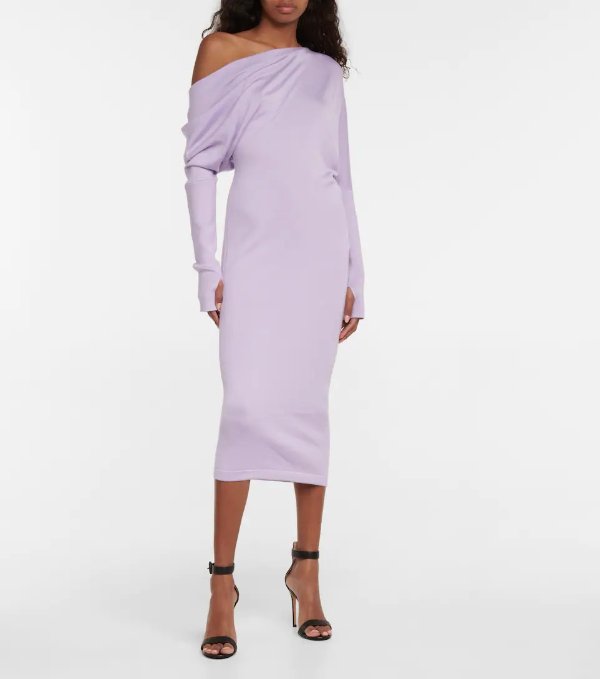 Exclusive to Mytheresa – One-shoulder cashmere and silk midi dress