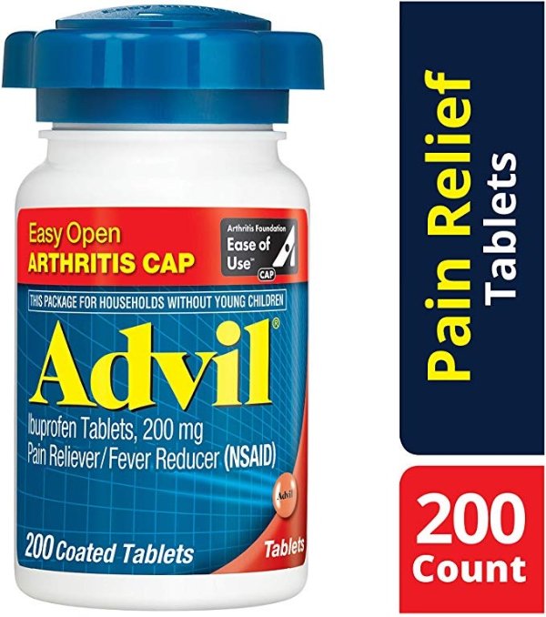 Coated Tablets Pain Reliever and Fever Reducer, Ibuprofen 200mg, 200 Count, Easy Open Arthritis Cap, Fast-Acting Formula for Headache Relief, Toothache Pain Relief and Arthritis Pain Relief