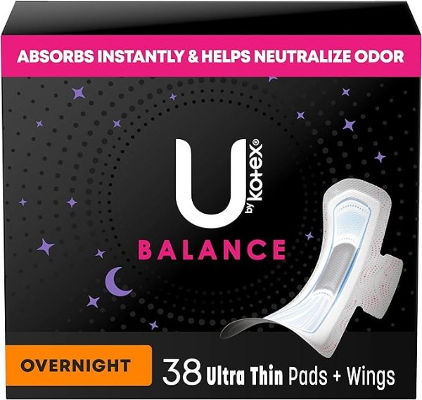 Balance Ultra Thin Overnight Pads with Wings, 38 Count