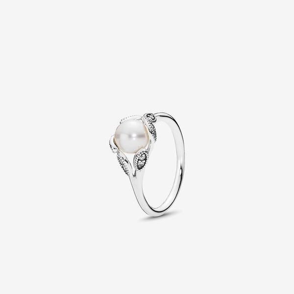 Luminous Leaves Ring, White Pearl & Clear CZ