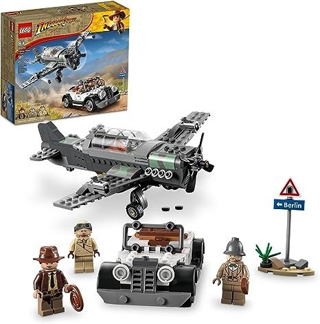 Indiana Jones and the Last Crusade Fighter Plane Chase 77012 Building Set, Featuring a Buildable Car and Airplane Toy, 3 Minifigures Including Indiana Jones, Birthday Gift for Kids 8-12 Years Old