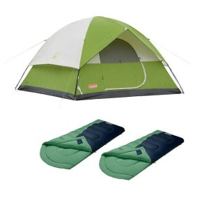 Costco Coleman 4 Person Sundome Tent 2 Sleeping Bag Bundle