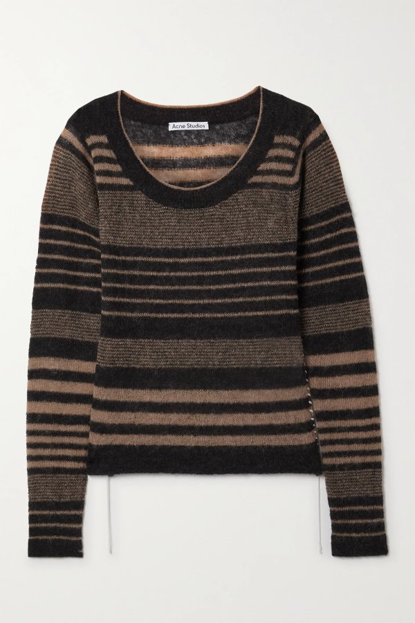 Whipstitched striped knitted sweater