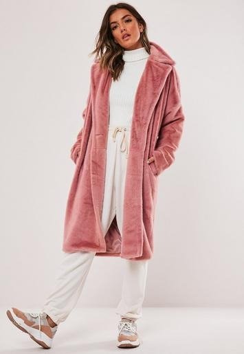 - Pink Faux Fur Oversized Coat
