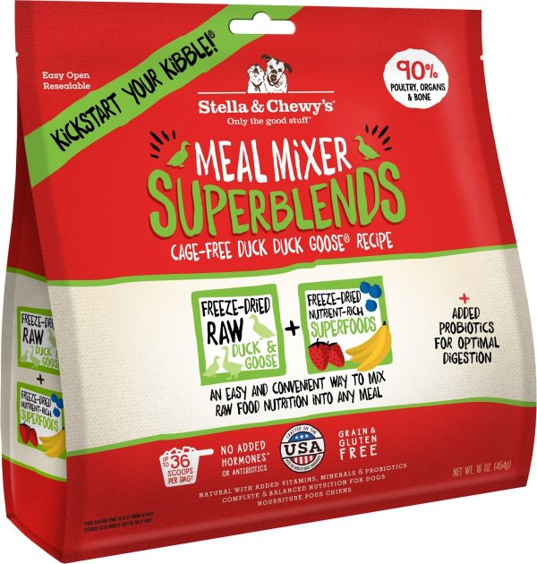 SuperBlends Cage-Free Duck Duck Goose Recipe Meal Mixers Freeze-Dried Raw Dog Food Topper, 16-oz bag - Chewy.com