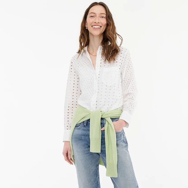Classic-fit shirt in eyelet