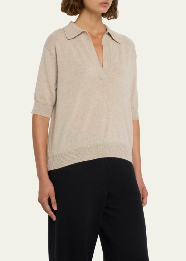 Carina Cashmere Short-Sleeve Polo Sweater