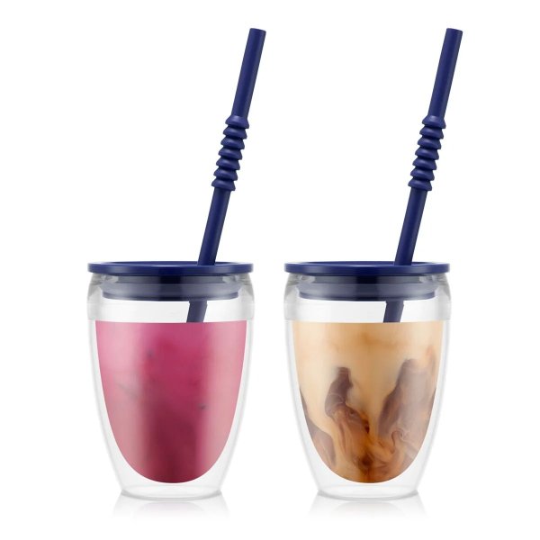 2 pcs double wall tumbler, 0.3l, 10oz with lid & straw