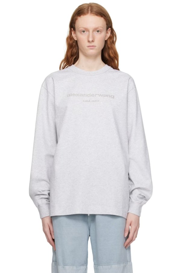 Gray Glitter Long Sleeve T-Shirt