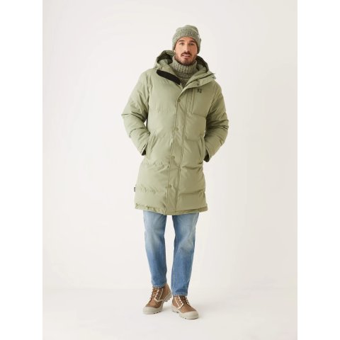 The Colville Long Puffer Coat in Oil Green