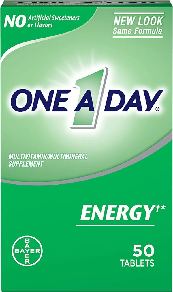 Energy Multivitamin, Supplement with Vitamin A, Vitamin C, Vitamin D, Vitamin E and Zinc for Immune Health Support*, Caffeine, Biotin, B6, B12 & more, 50 count