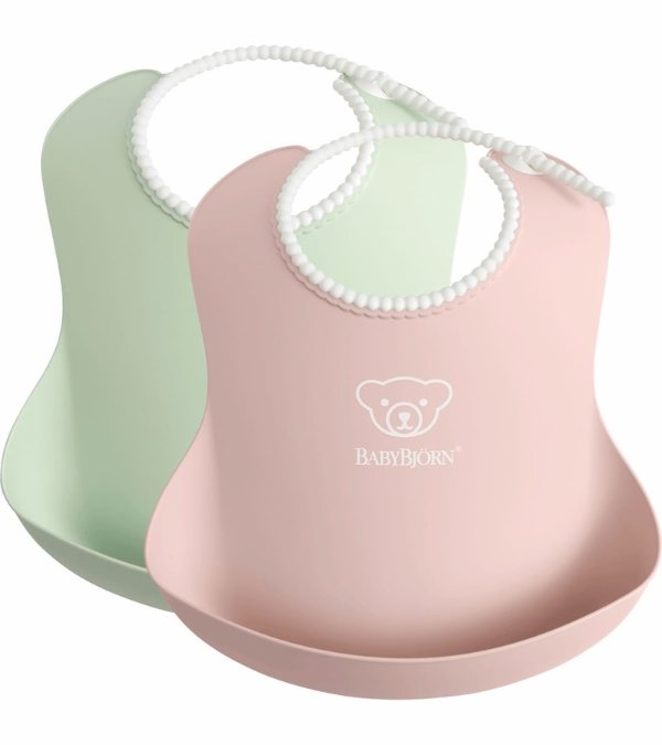 Baby Bib, 2-pack - Powder Green/ Powder Pink
