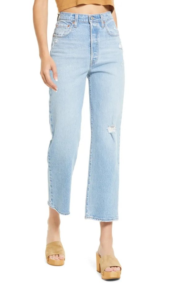Levi’s® Ribcage Ripped High Waist Ankle Straight Leg Jeans