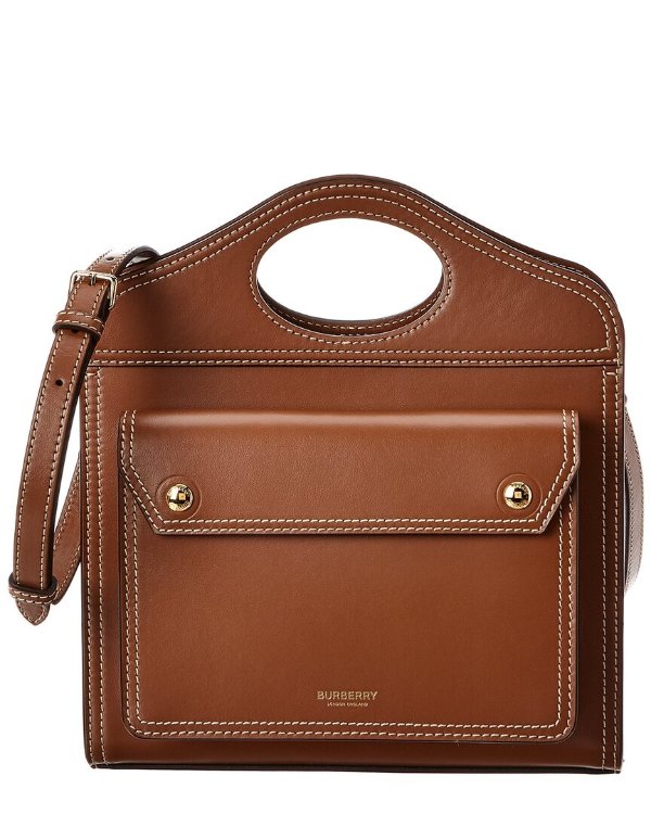 Topstitch Detail Mini Leather Pocket Bag