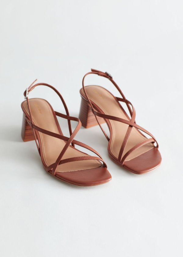 Strappy Block Heel Leather Sandals