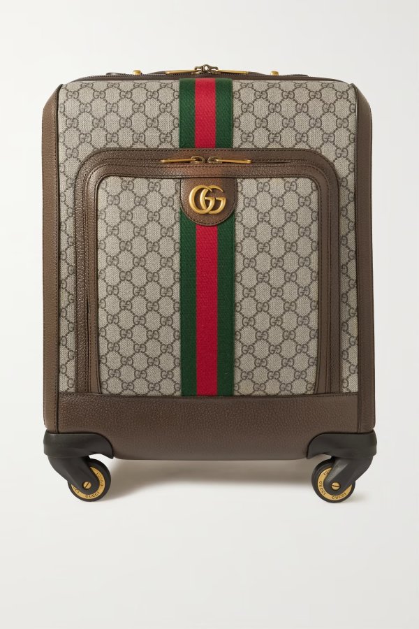 Savoy leather-trimmed printed coated-canvas suitcase