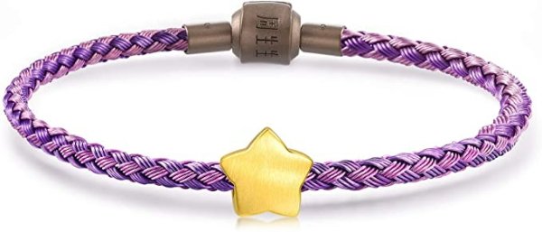 999 24K Solid Gold Lucky Star Mini Charm Bracelet for Women 92305C