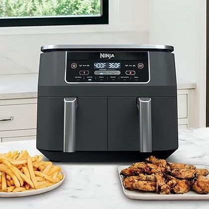 DZ201 Foodi 8 Quart 6-in-1 DualZone 2-Basket Air Fryer with 2 Independent Frying Baskets, Match Cook & Smart Finish to Roast, Broil, Dehydrate & More for Quick, Easy Meals, Grey