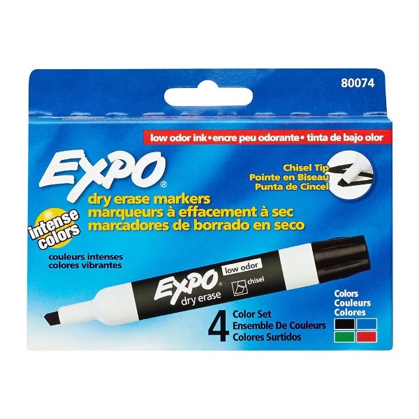 Dry Erase Markers, Chisel Tip, Assorted, 4/Pack (80074)