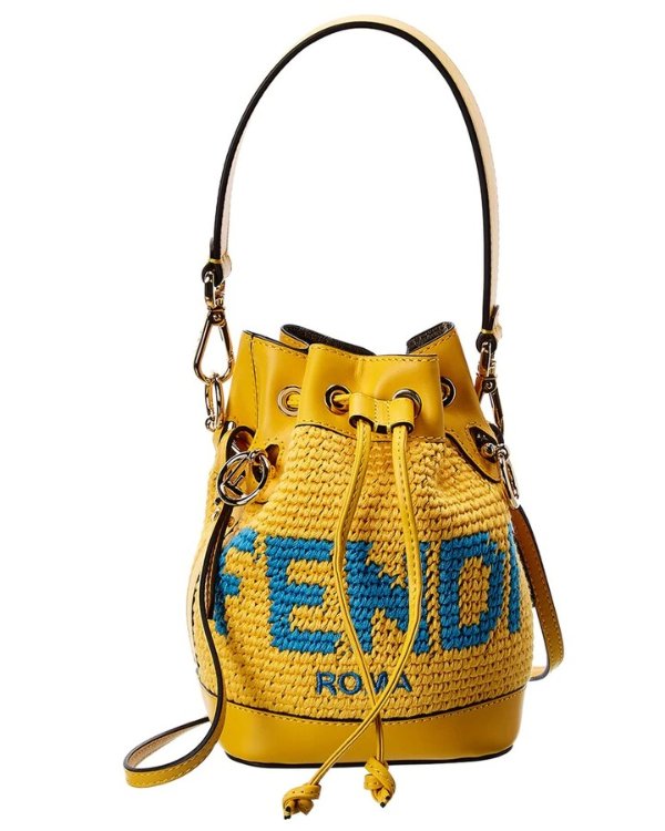 FENDI Mon Tresor Mini Crochet & Leather Bucket Bag