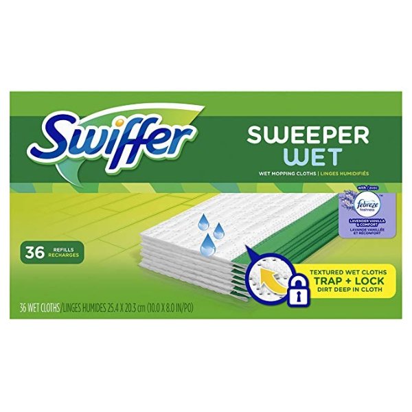Sweeper Wet Mop Refills for Floor Mopping and Cleaning, All Purpose Floor Cleaning Product, Lavender Vanilla and Comfort Scent, 36 Count