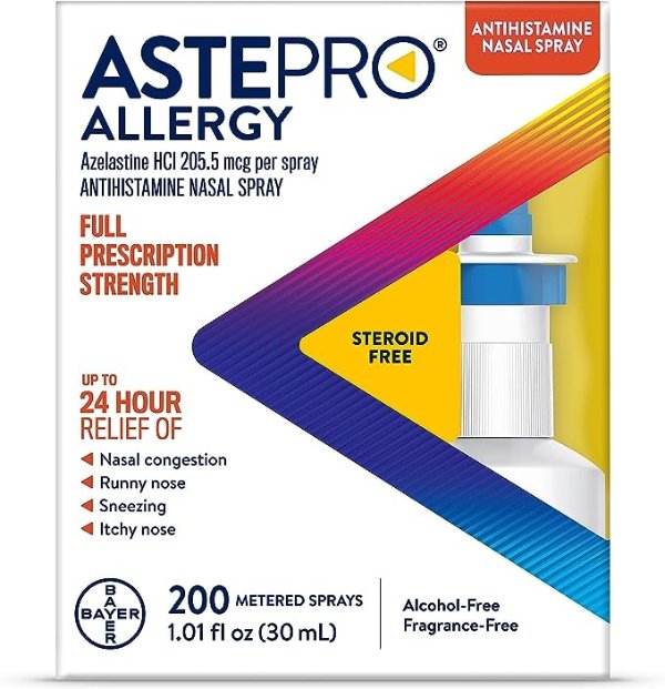 Nasal Spray, 24-Hour Allergy Relief, Steroid-Free Antihistamine, Nasal Congestion, Runny & Itchy Nose, For Adults and Children 6 Years and Older, 200 Metered Sprays (1 Bottle)