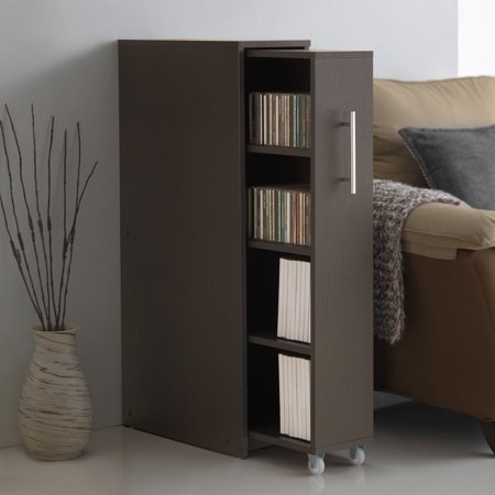 Baxton Studio Lindo Dark Brown Wood Bookcase with 1-Door Shelving Cabinet