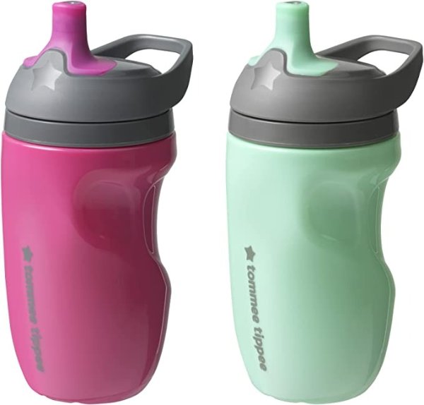 Insulated Sportee Toddler Sports Water Bottle Sippy Cup with Handle, Pink + Mint (9oz, 12+ Months, 2 Count)