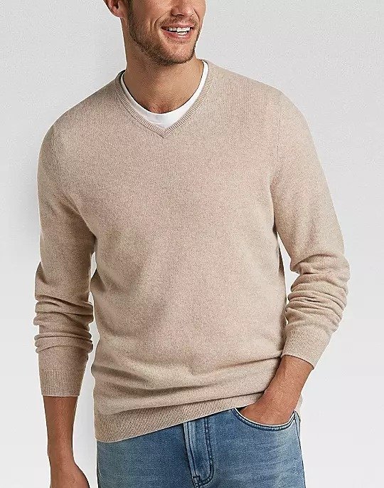 Cashmere Camel Modern Fit V-Neck Sweater
