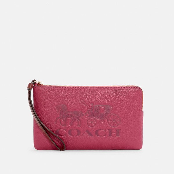 Large Corner Zip Wristlet in Colorblock With Horse and Carriage