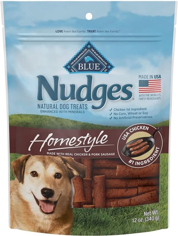 Nudges Homestyle Natural Dog Treats, Chicken and Pork, 12oz Bag