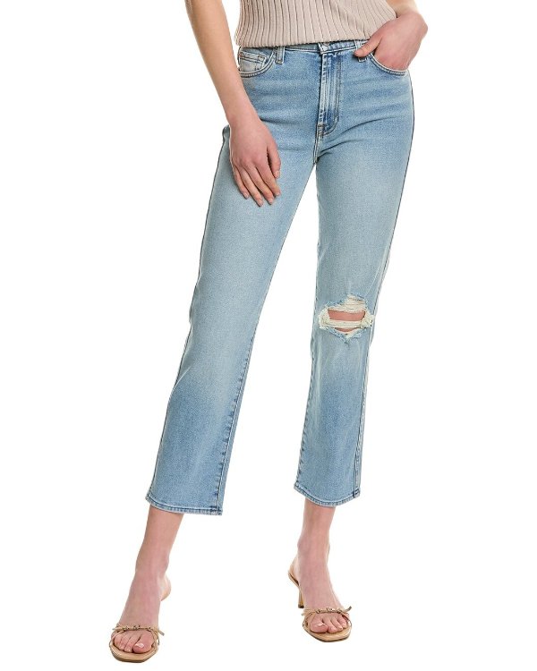 High Waist Cropped Sands Straight Ankle Jean